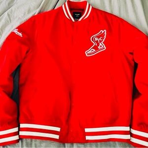 Superdry vintage New York bomber jacket in red x white